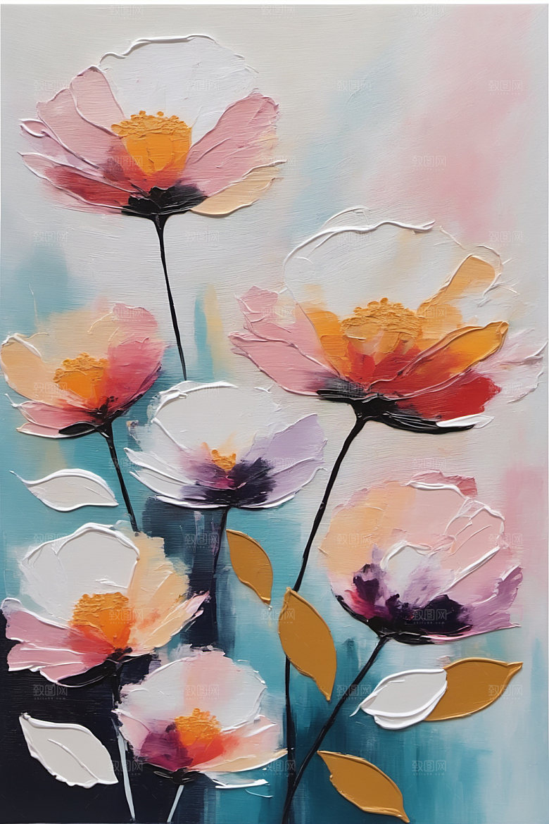 油画花卉清新彩色素材