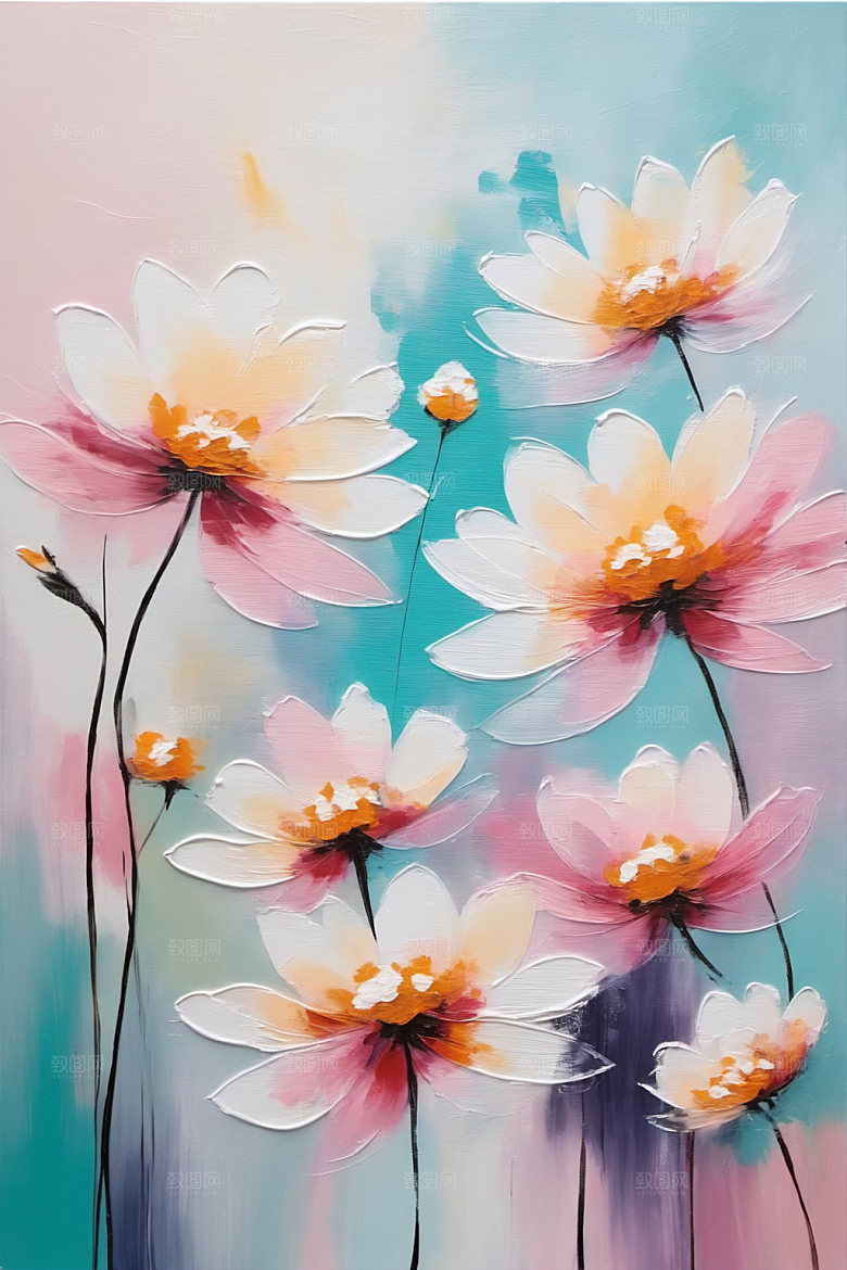油画花卉浪漫清新素材