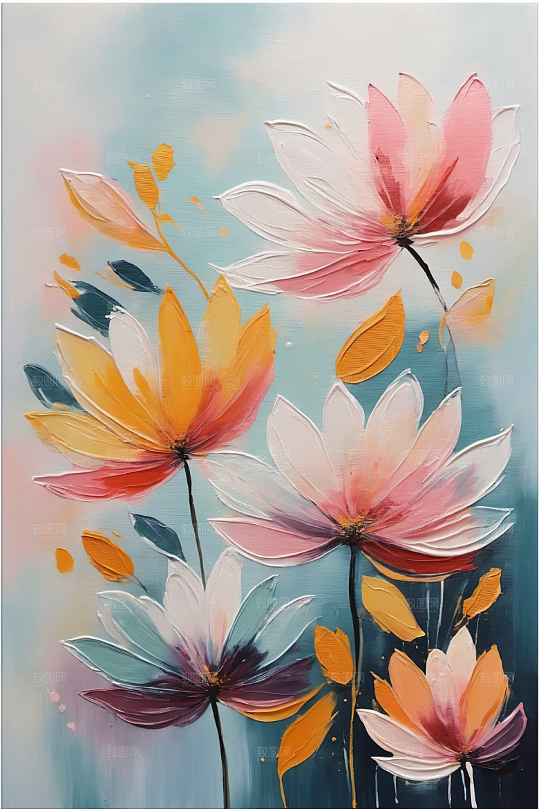 油画花卉浪漫涂抹素材