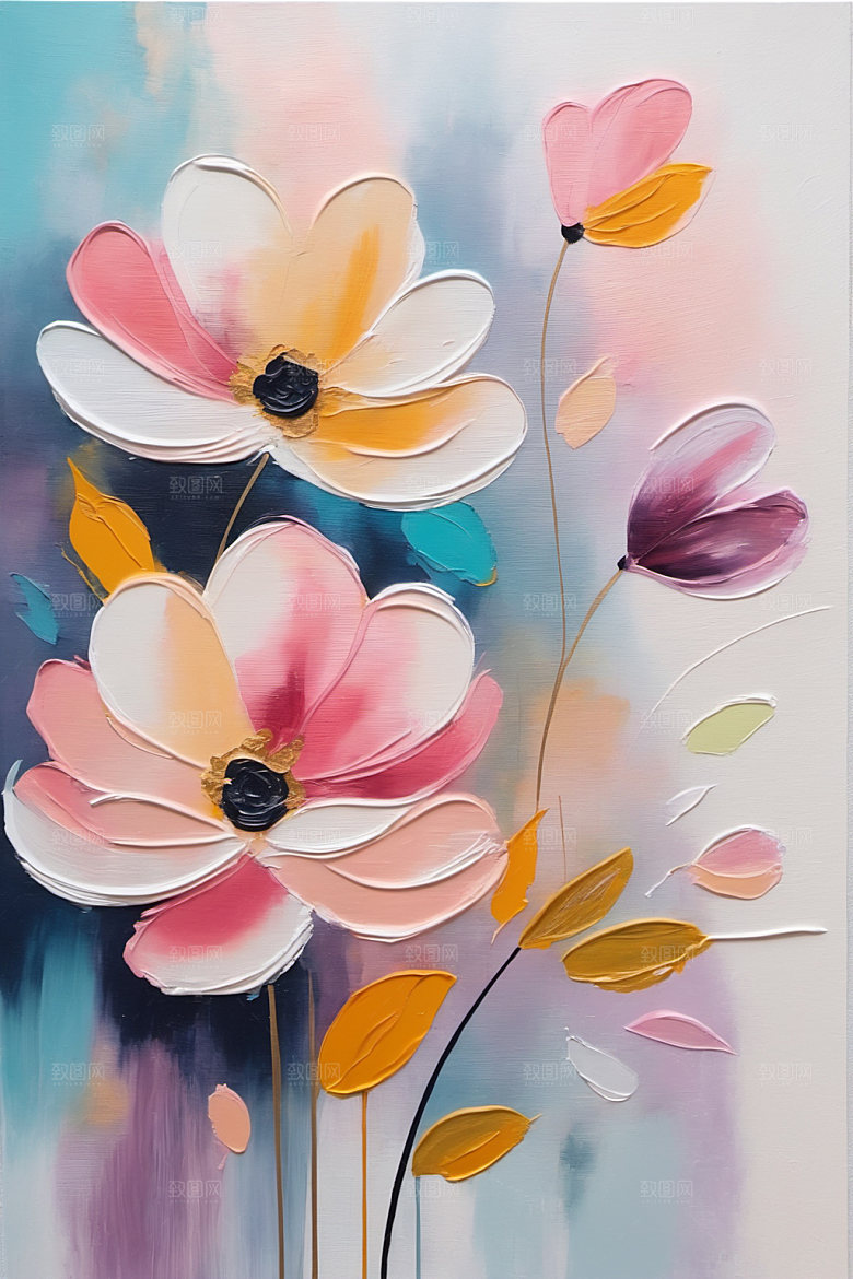 油画花卉立体涂抹素材