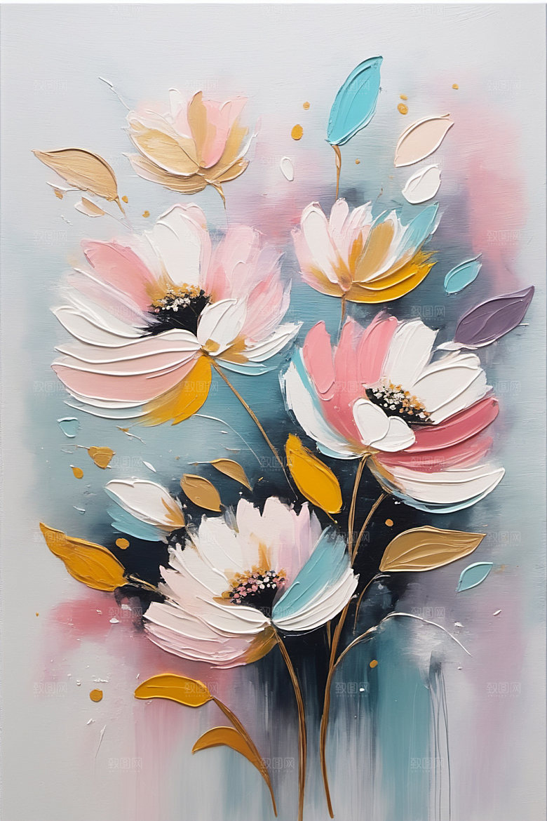 油画花卉颜料高清素材