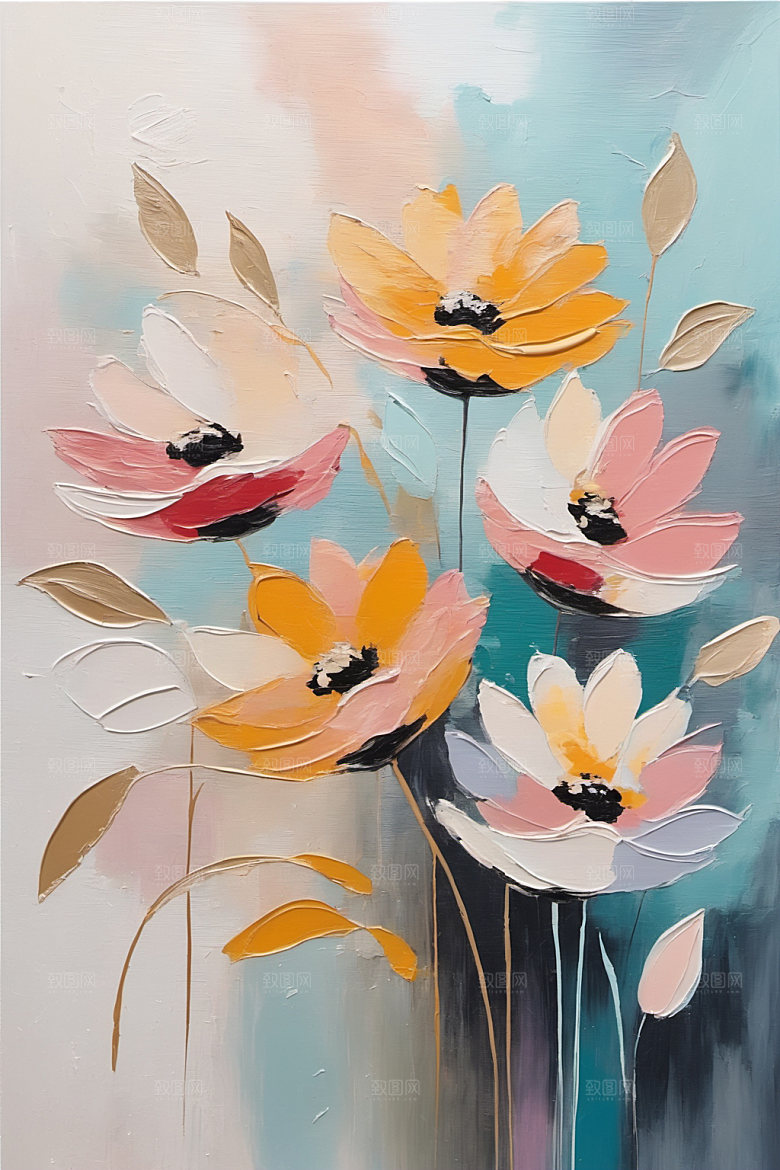 油画花卉彩色手绘素材