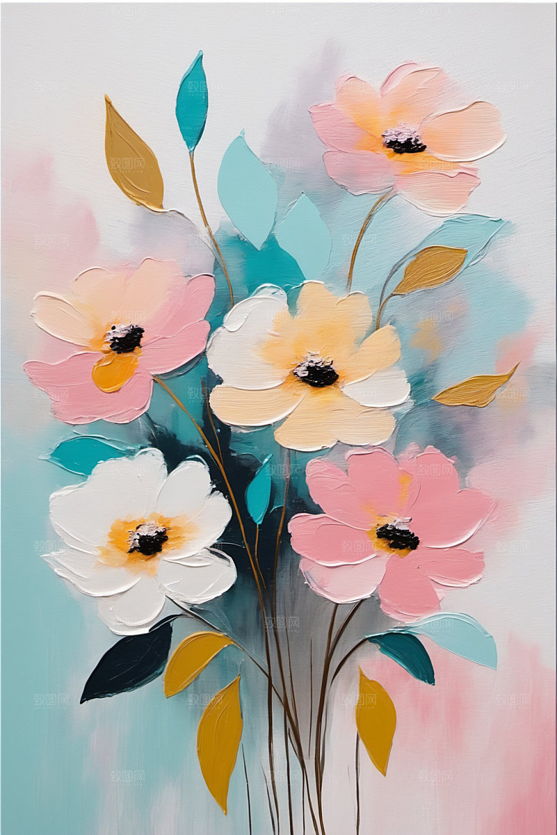 油画花卉艺术立体素材