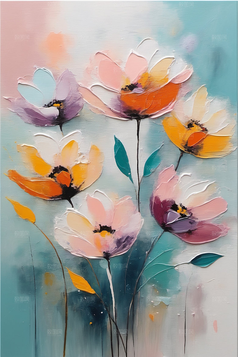 油画花卉清新浪漫素材