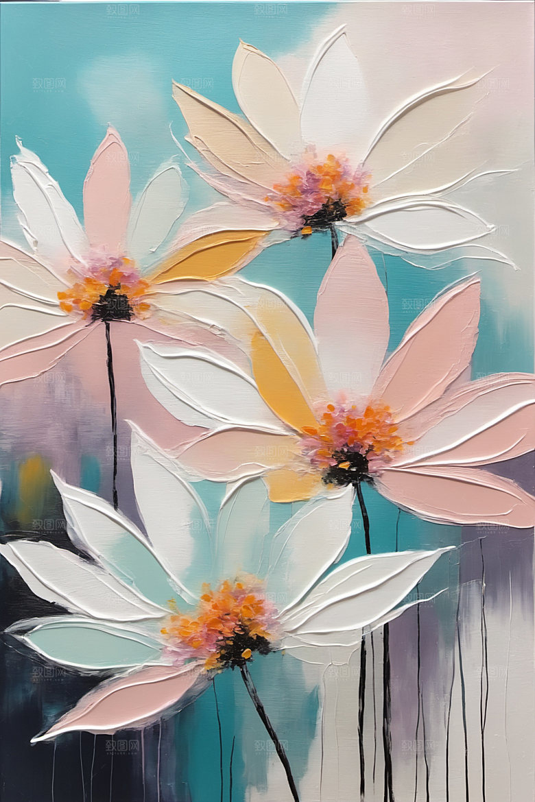 油画花卉立体浪漫素材