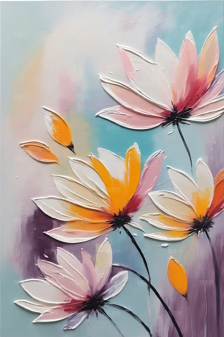 油画花卉立体浪漫素材