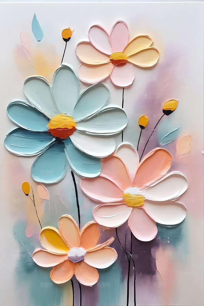 油画花卉浪漫彩色素材