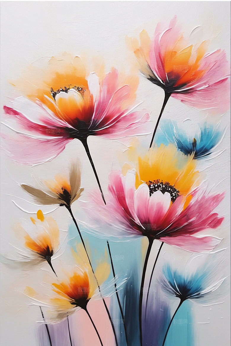 油画花卉涂抹立体素材