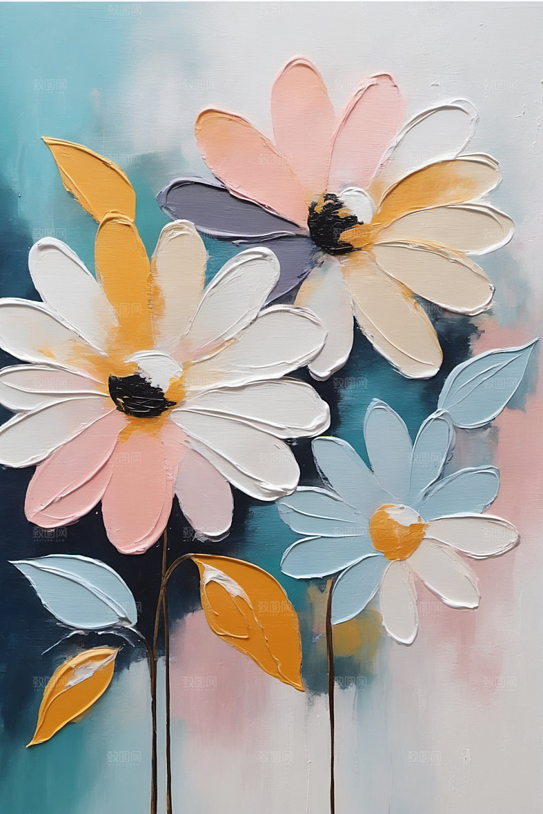 油画花卉立体高清素材
