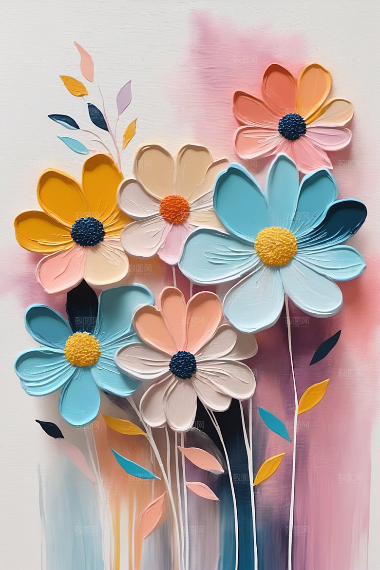 油画花卉唯美立体素材