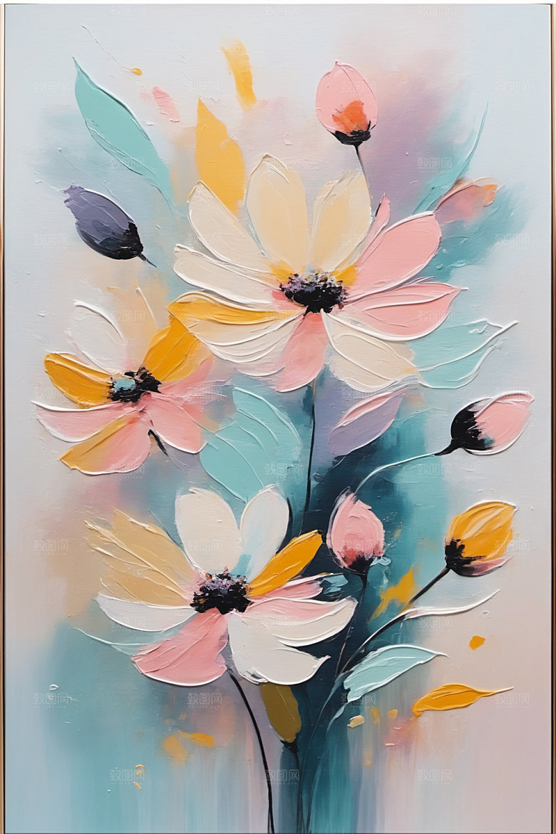 油画花卉立体浪漫素材