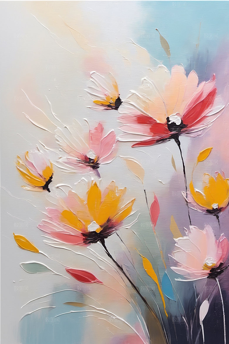 油画花卉浪漫立体素材