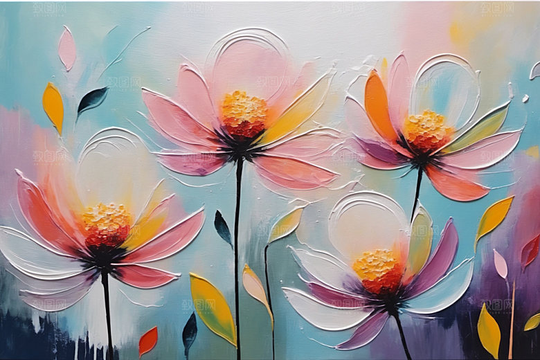 油画花卉立体彩色素材
