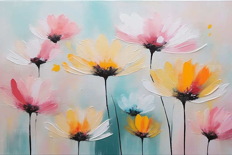 油画花卉涂抹立体素材