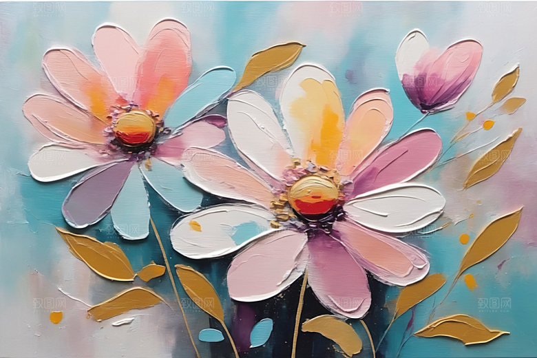 油画花卉涂抹清新素材
