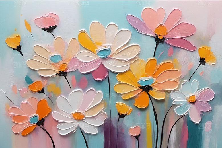油画花卉高清立体素材