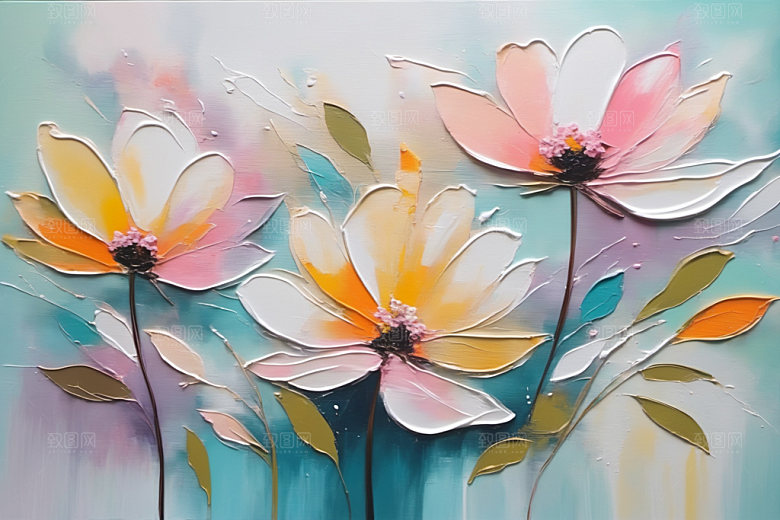 油画花卉手绘浪漫素材