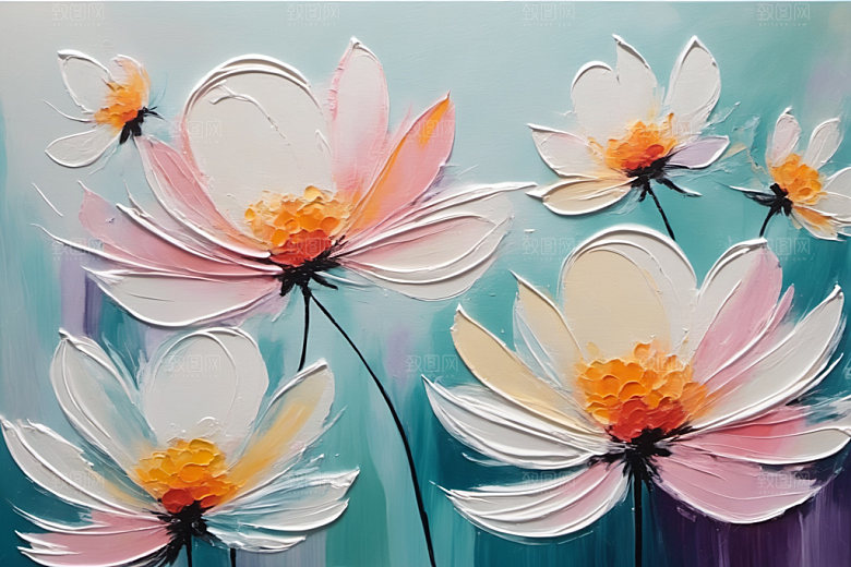 油画花卉颜料涂抹素材
