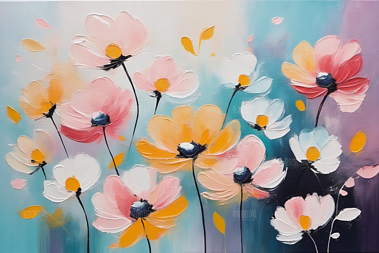 油画花卉高清立体素材