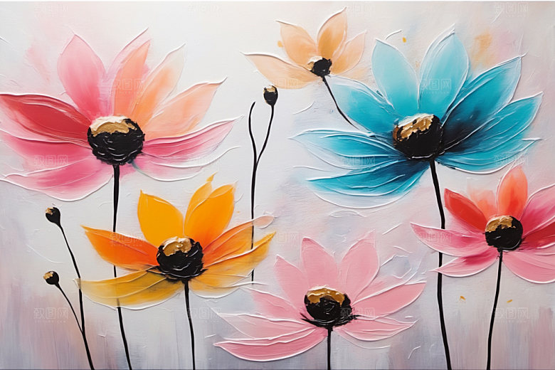 油画花卉清新手绘素材