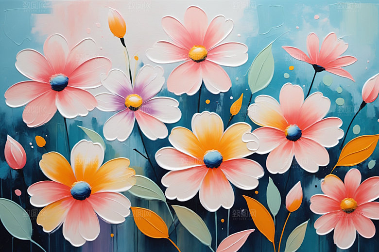 油画花卉浪漫立体素材
