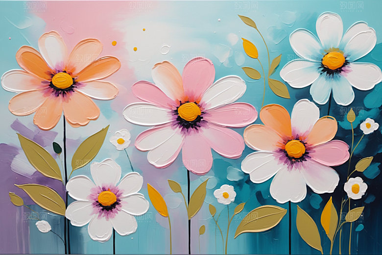 油画花卉清新立体素材