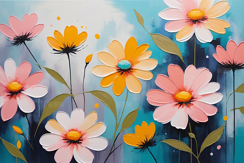 油画花卉艺术清新素材