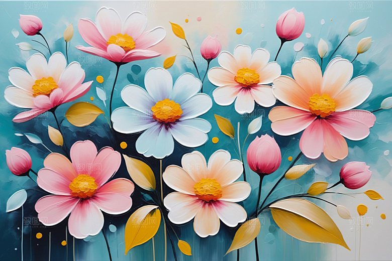 油画花卉立体高清素材