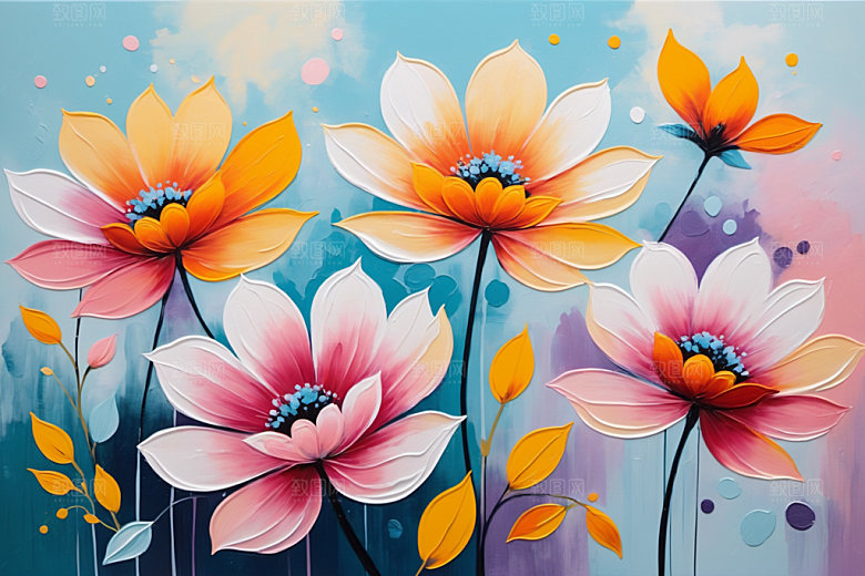 油画花卉涂抹唯美素材
