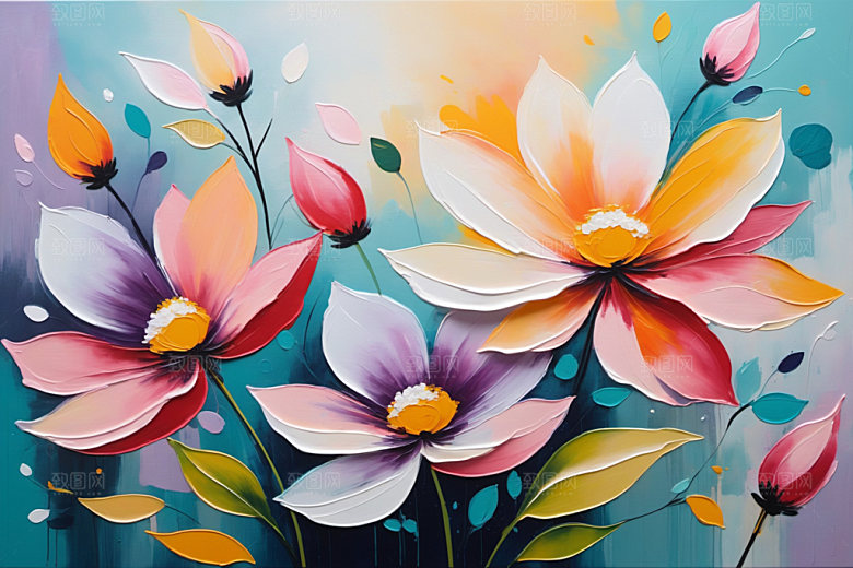 油画花卉清新涂抹素材