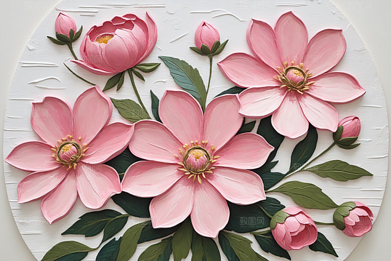 油画花卉立体清新素材
