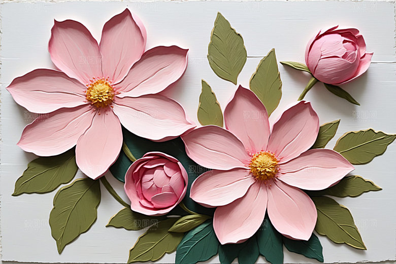 油画花卉清新彩色素材