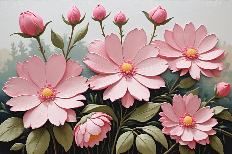 油画花卉涂抹浪漫素材