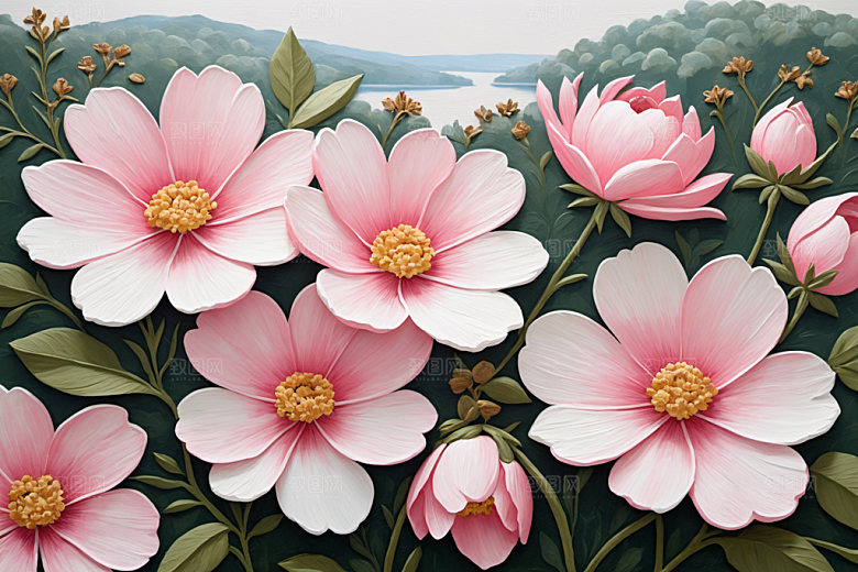 油画花卉清新颜料素材
