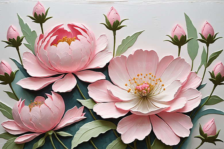 油画花卉彩色涂抹素材