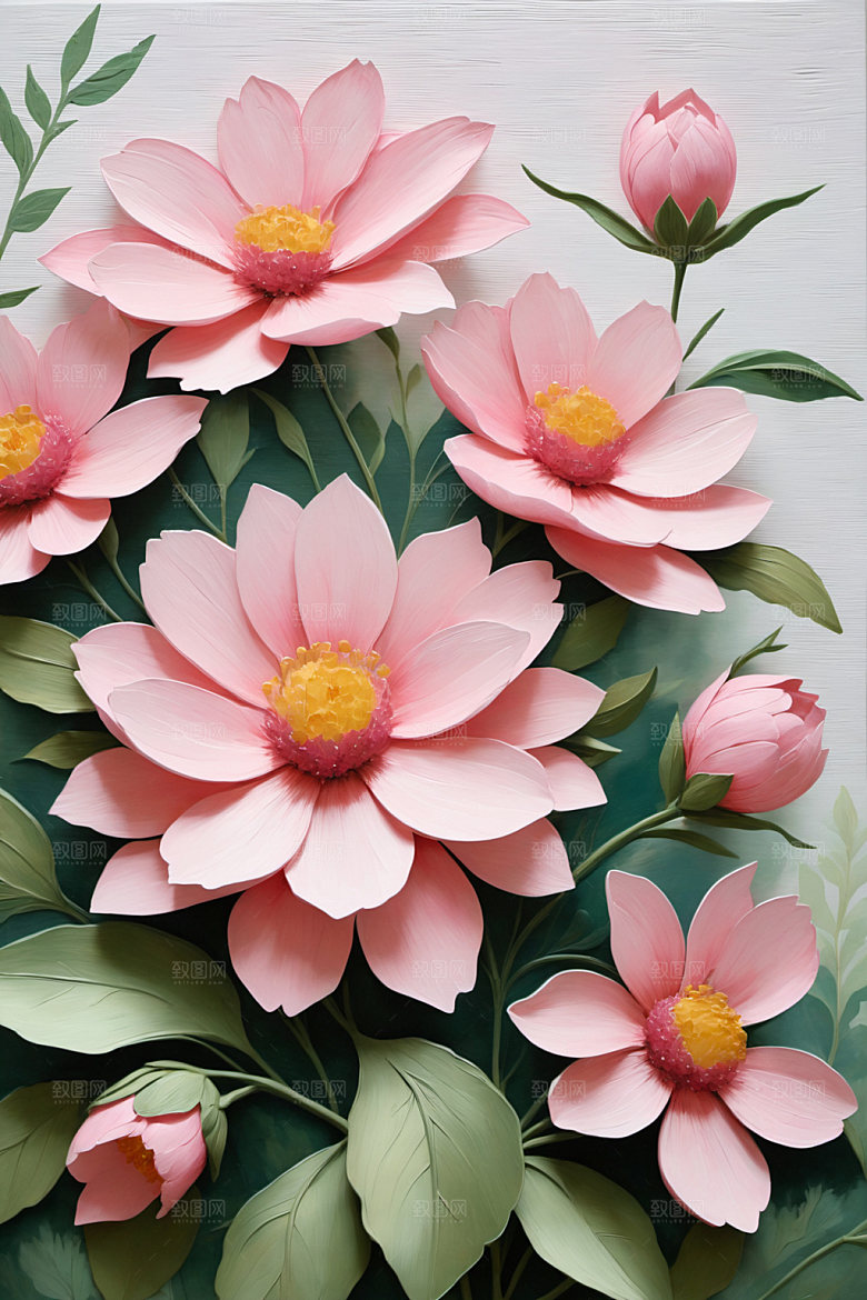 油画花卉浪漫立体素材