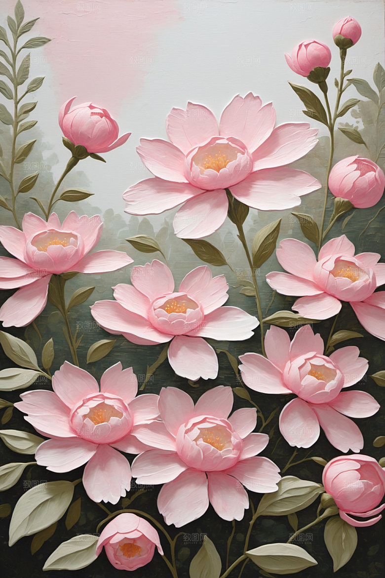 油画花卉浪漫涂抹素材