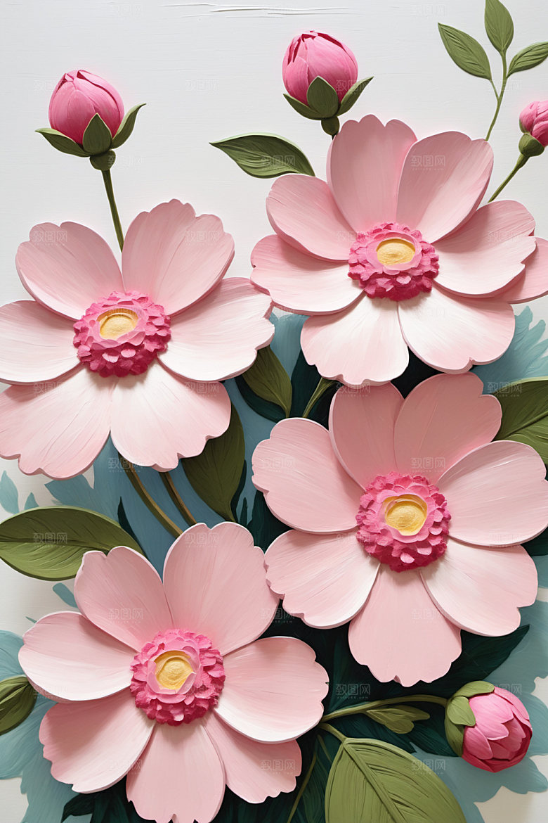 油画花卉清新立体素材
