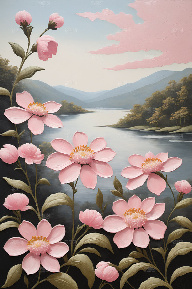 油画花卉清新浪漫素材