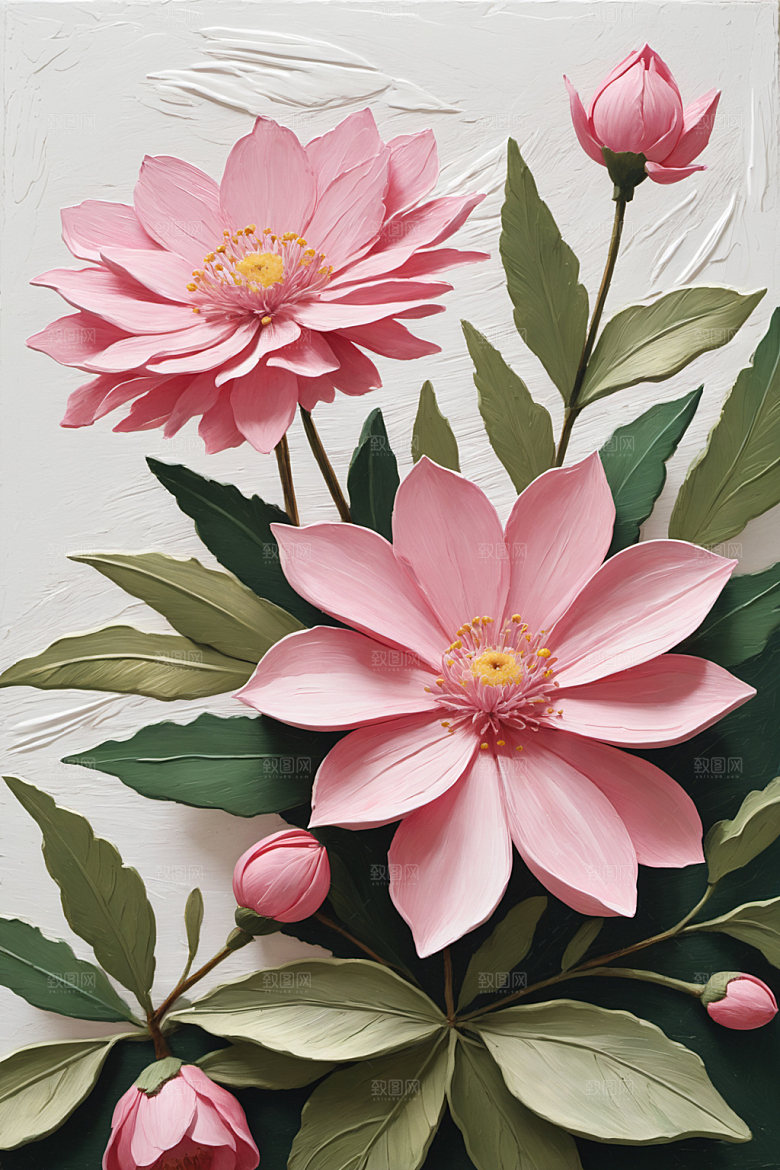 油画花卉涂抹浪漫素材
