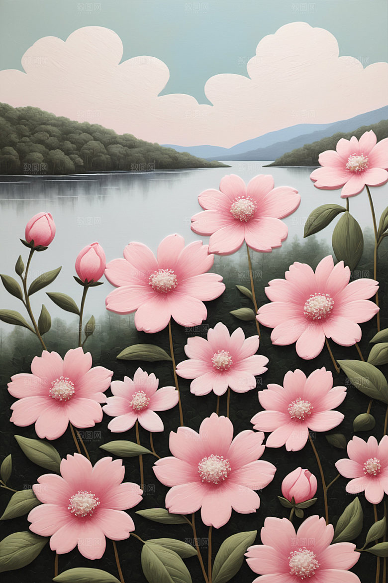油画花卉立体彩色素材