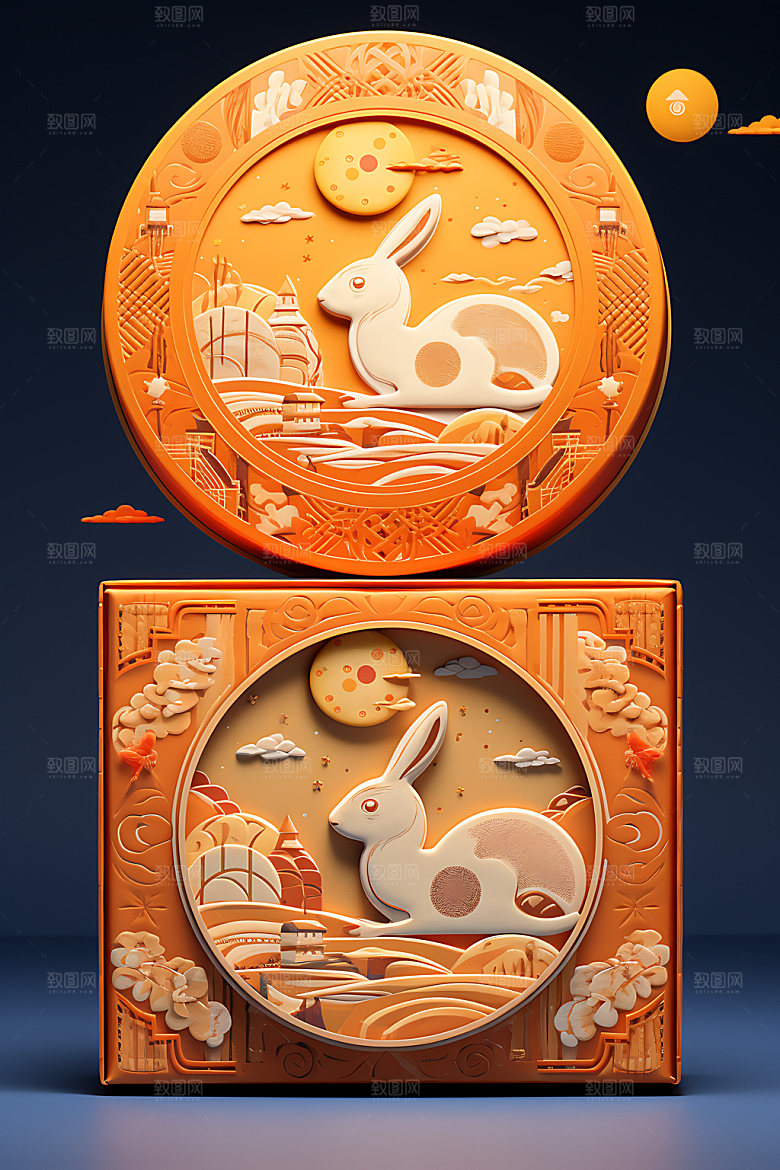 月饼礼盒月圆精致效果图