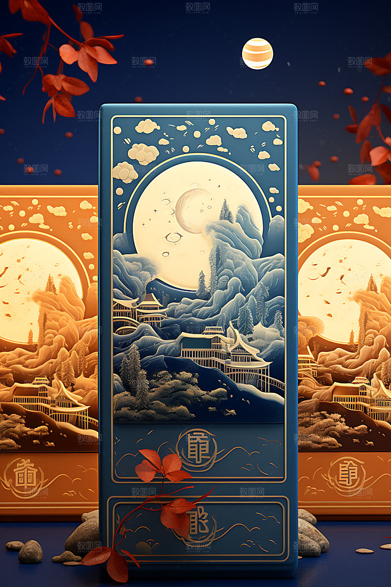 月饼包装中秋节模型效果图