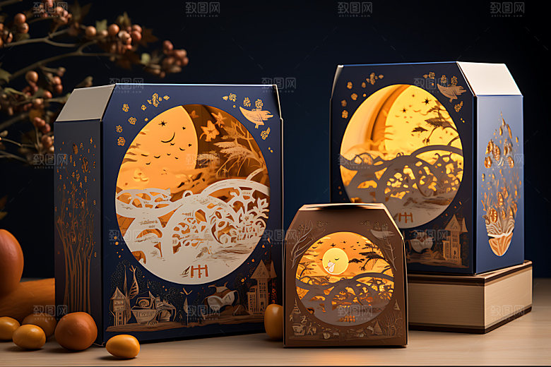月饼包装传统节日模型效果图