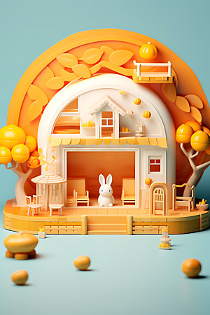 中秋场景玉兔的家精致模型
