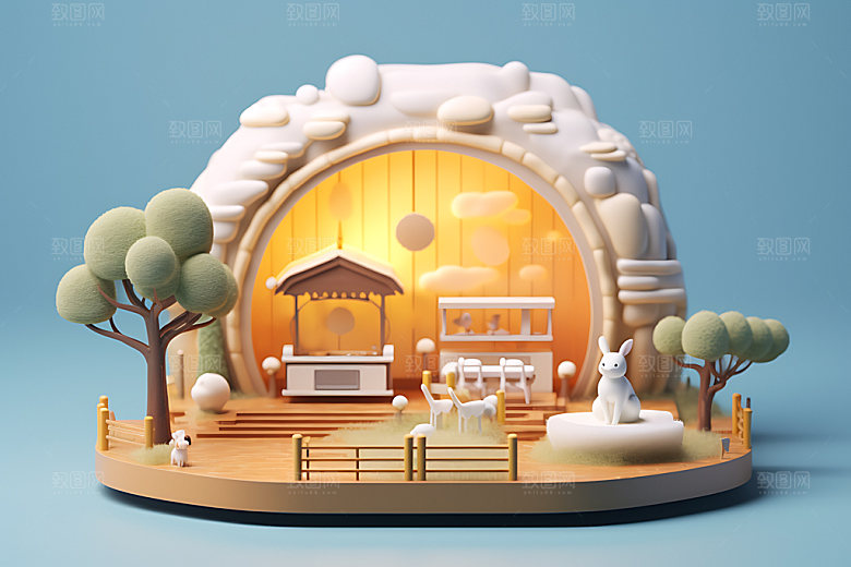 中秋场景可爱小巧模型
