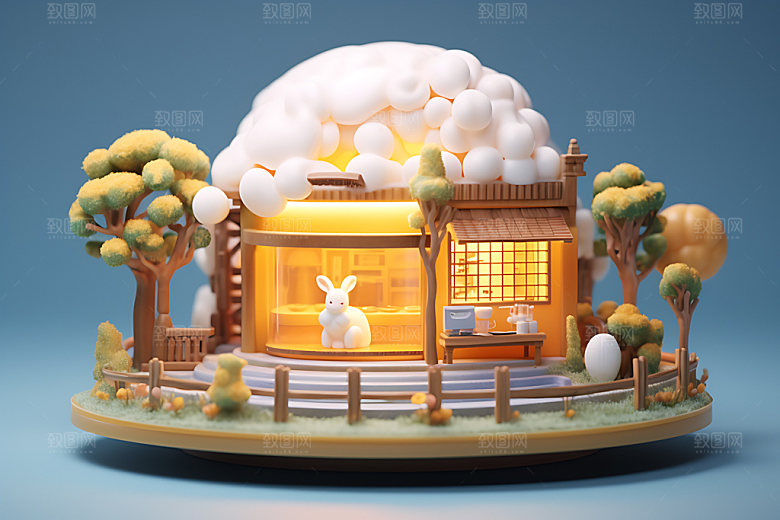 中秋场景精致3D模型