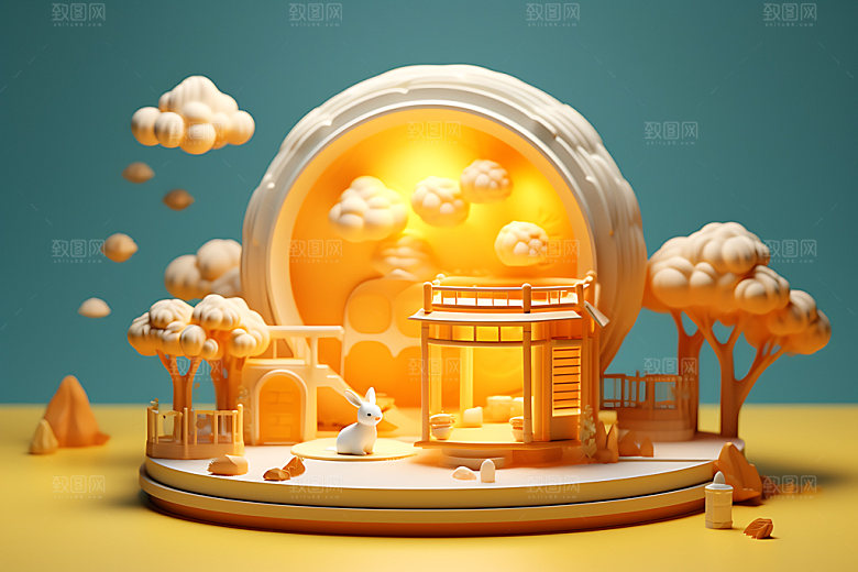 中秋场景可爱3D模型