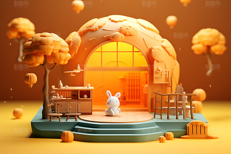 中秋场景精致可爱模型