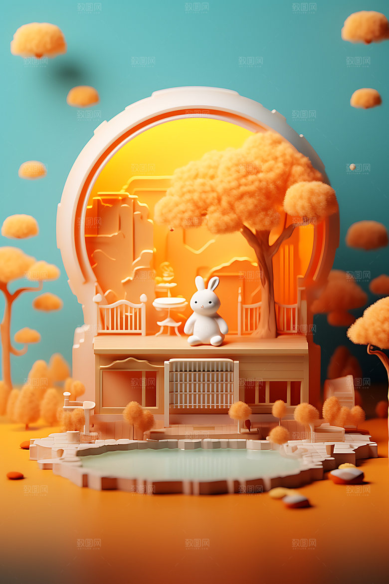 中秋场景可爱3D模型